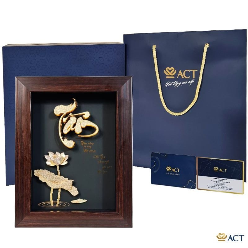 Quà tặng Chữ Tâm Hoa Sen dát vàng 24k ACT GOLD ISO 9001:2015