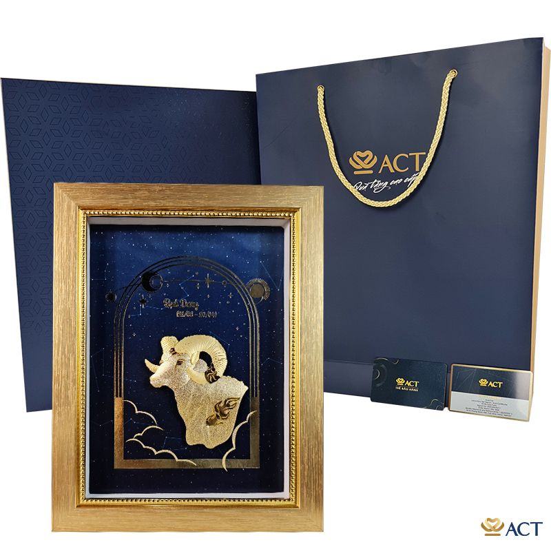 Quà tặng Tranh Cung Bạch Dương dát vàng 24k ACT GOLD ISO 9001:2015