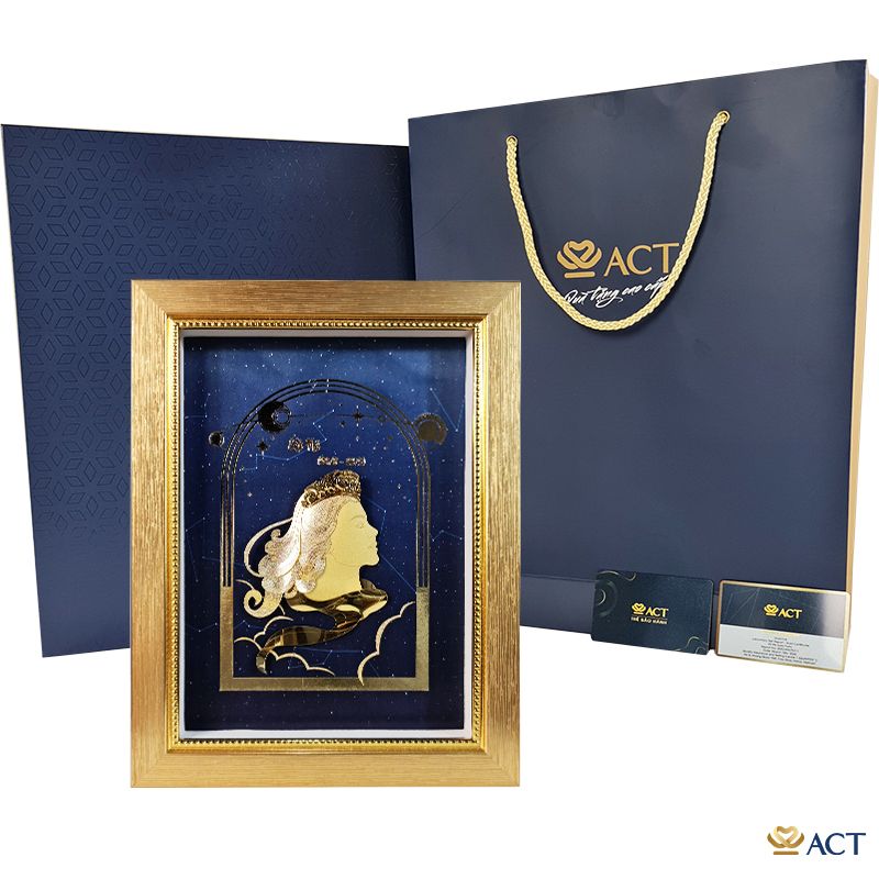 Quà tặng Tranh Cung Xử Nữ dát vàng 24k ACT GOLD ISO 9001:2015