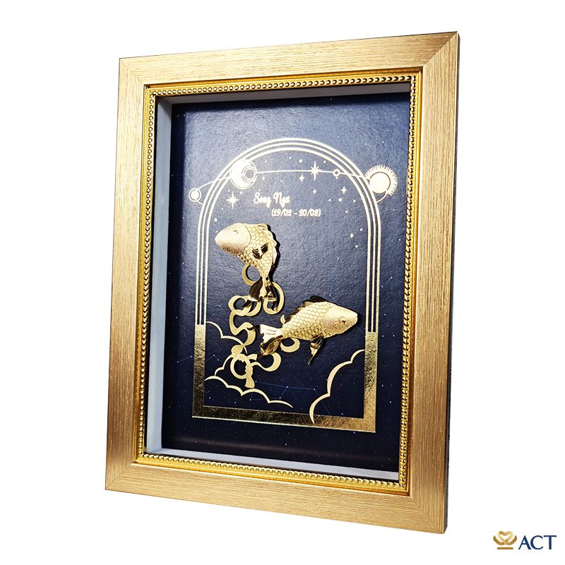 Quà tặng Tranh Cung Song Ngư dát vàng 24k ACT GOLD ISO 9001:2015