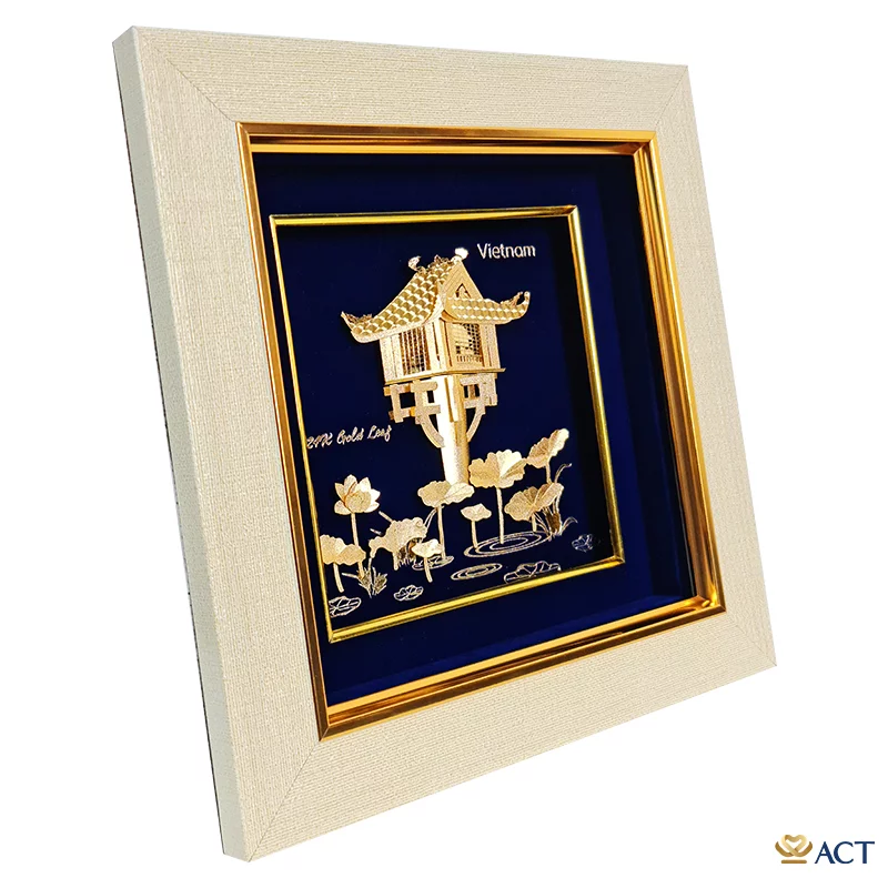 Tranh Chùa Một Cột dát vàng 24k (Mẫu 3)