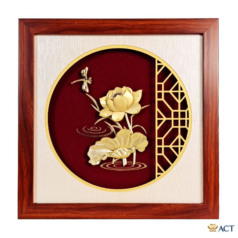 Tranh Hoa Sen dát vàng 24k