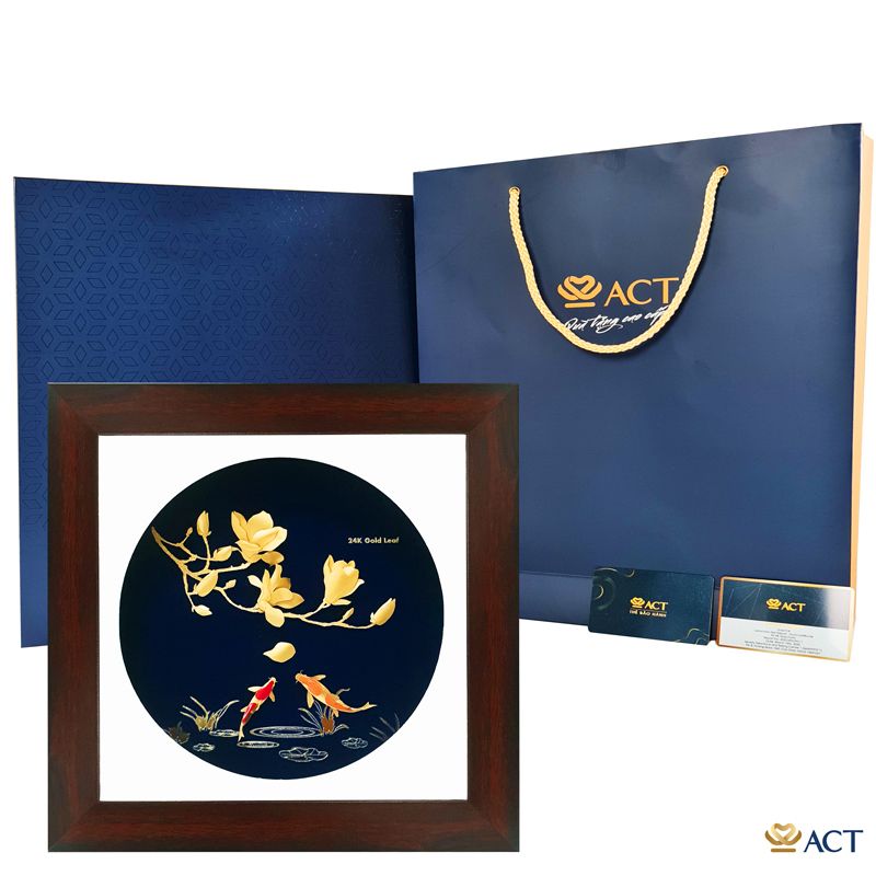 Quà tặng tranh Cá Chép Hoa Mộc Lan dát vàng 24k ACT GOLD ISO 9001:2015
