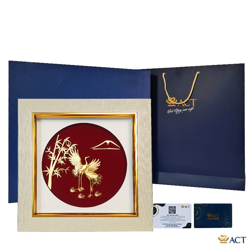 Quà tặng Tranh Tùng Hạc dát vàng 24k ACT GOLD ISO 9001:2015
