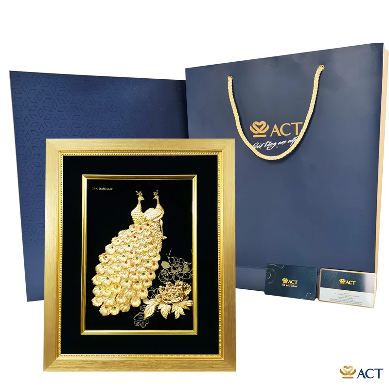 Tranh Đôi Chim Công dát vàng 24k (Mẫu 6)