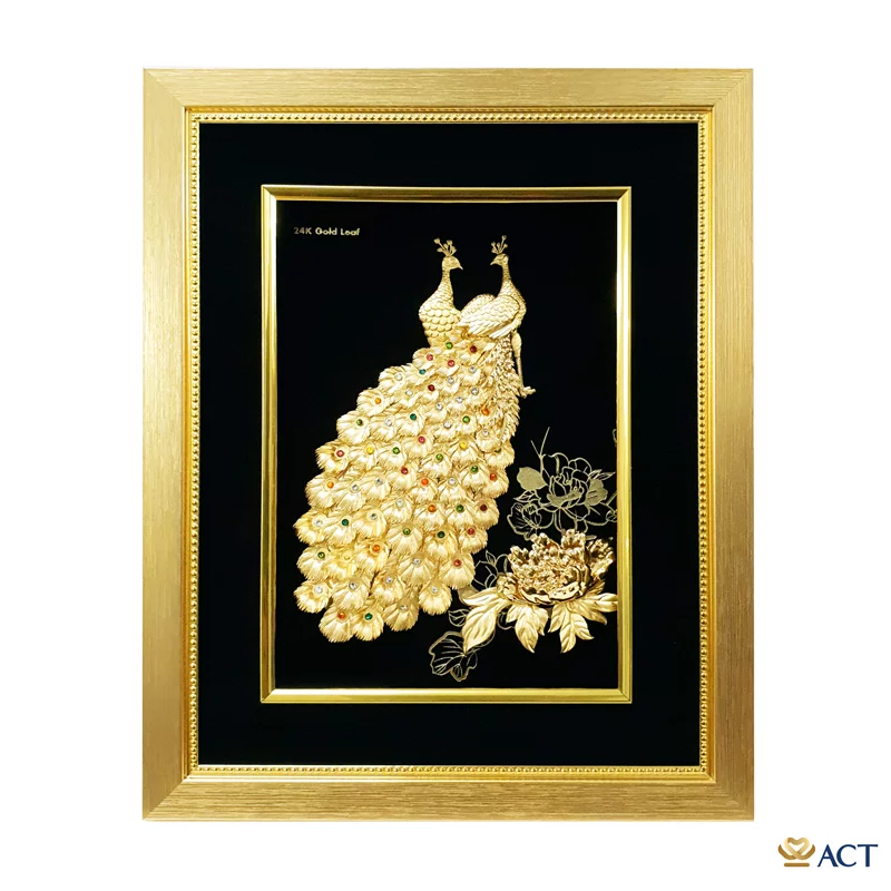 Tranh Đôi Chim Công dát vàng 24k (Mẫu 6)