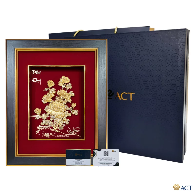 Tranh Hoa Mẫu Đơn dát vàng 24k ACT GOLD ISO 9001:2015 (Mẫu 1)