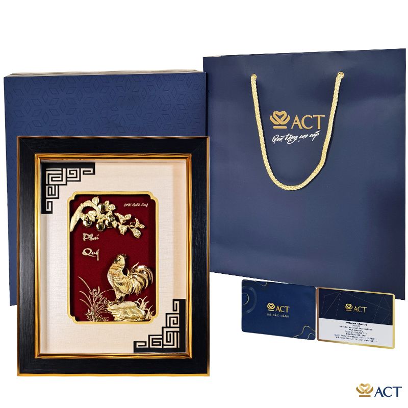 Quà tặng Tranh Gà trống dát vàng 24k ACT GOLD ISO 9001:2015