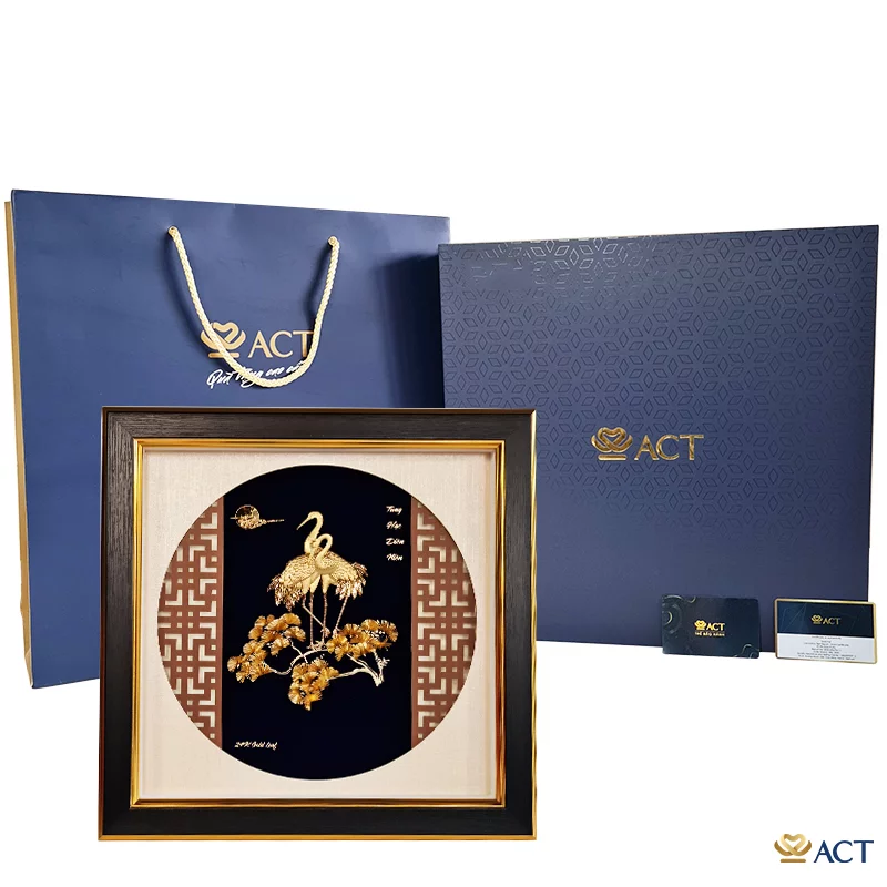 Tranh Đôi Chim Hạc dát vàng 24k