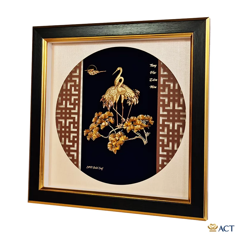 Tranh Đôi Chim Hạc dát vàng 24k