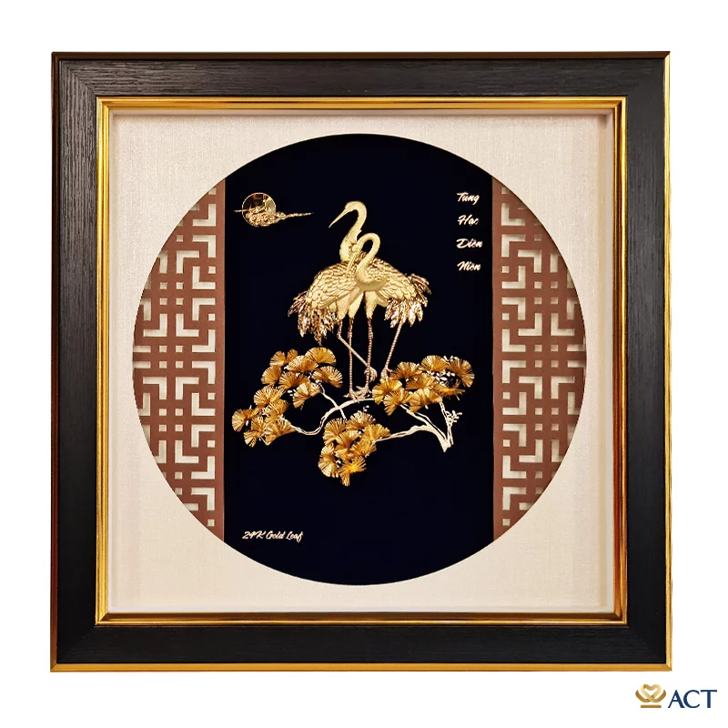 Tranh Đôi Chim Hạc dát vàng 24k