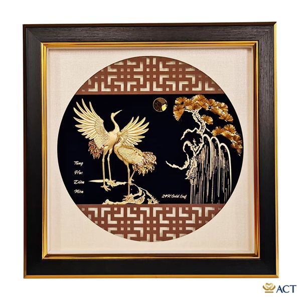 Tranh Đôi Chim Hạc dát vàng 24k