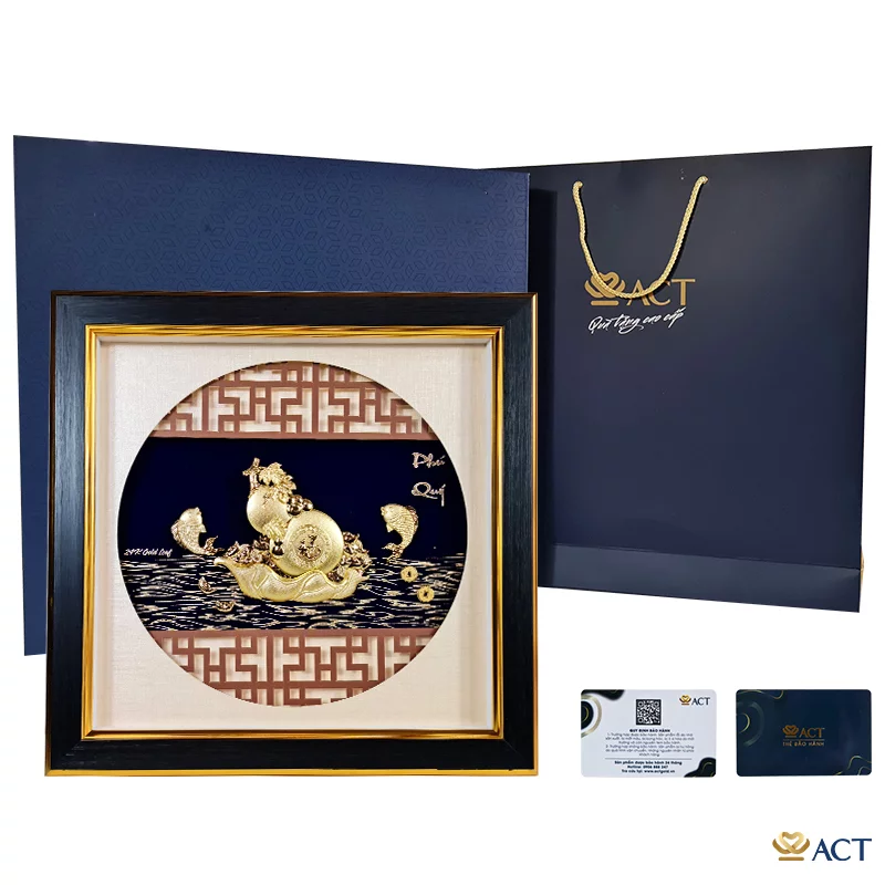 Tranh Cá Chép Hồ Lô dát vàng 24k ACT GOLD ISO 9001:2015 (Mẫu 2)