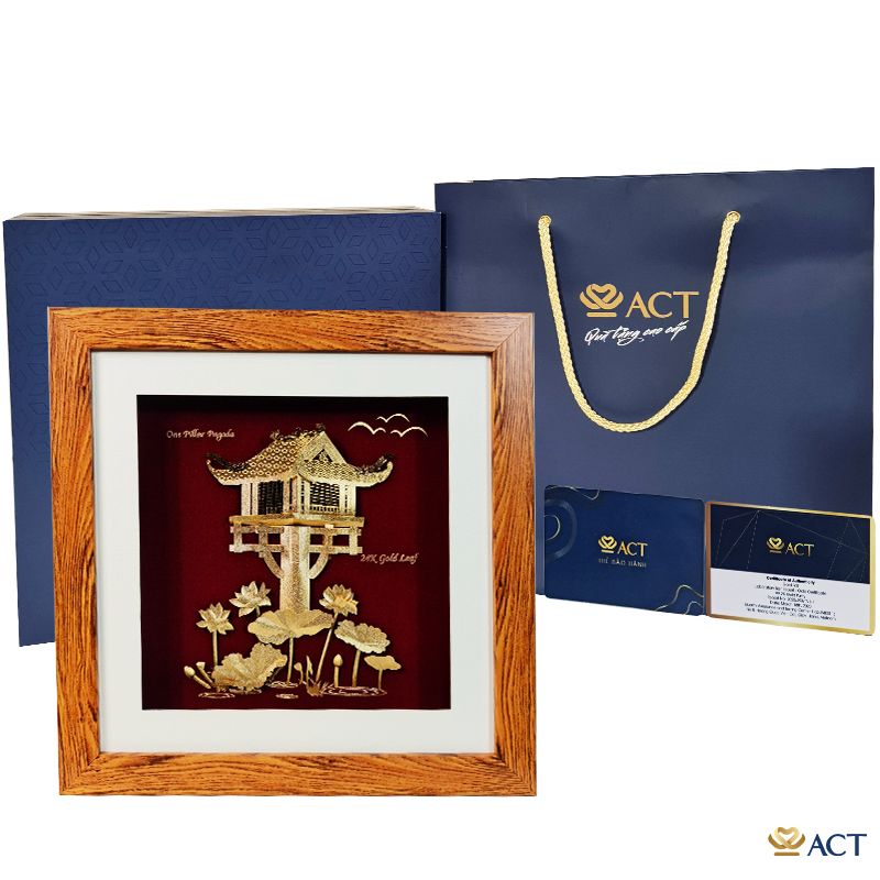 Tranh Chùa Một Cột dát vàng 24k