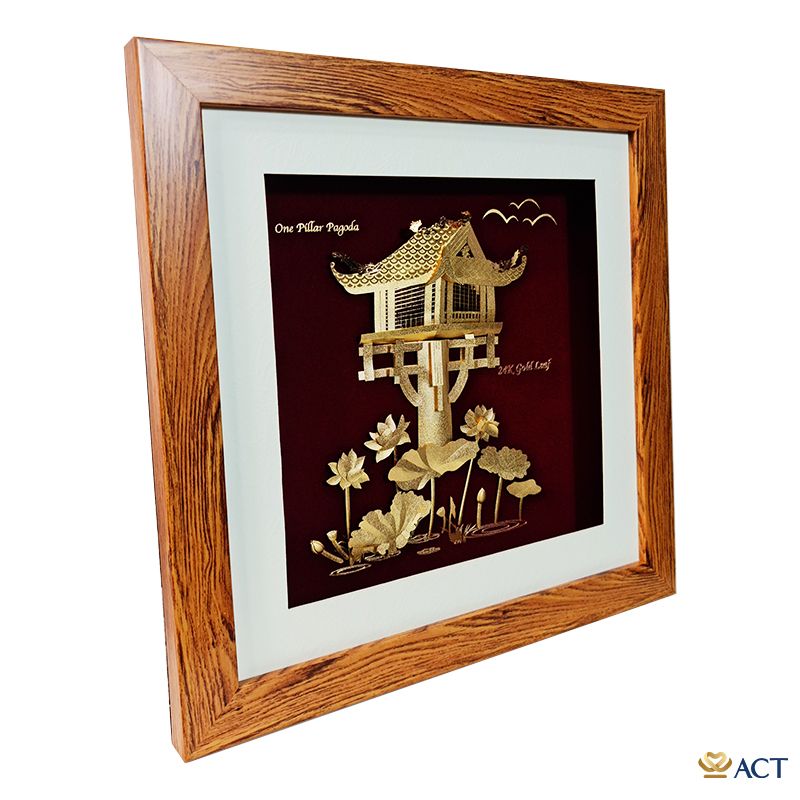 Tranh Chùa Một Cột dát vàng 24k