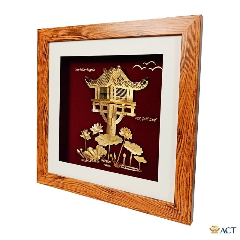 Tranh Chùa Một Cột dát vàng 24k
