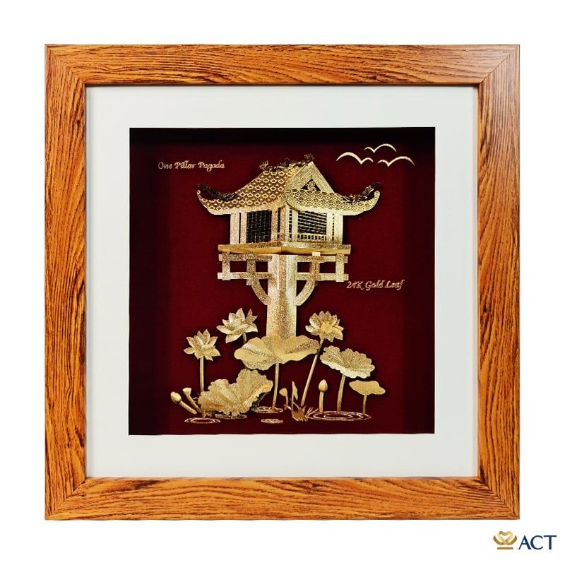 Tranh Chùa Một Cột dát vàng 24k