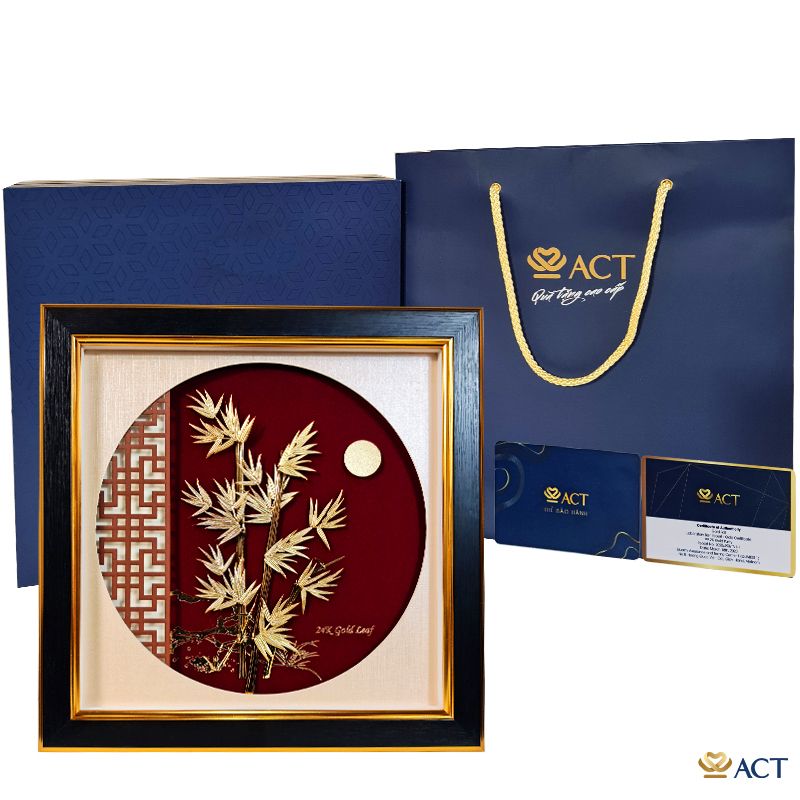 Quà tặng Tranh Cây Trúc dát vàng 24k ACT GOLD ISO 9001:2015
