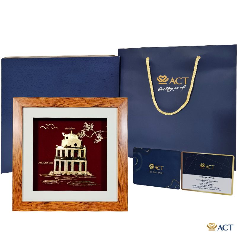 Quà Tặng Tranh Tháp Rùa dát vàng 24k ACT GOLD ISO 9001:2015 (Mẫu 2)