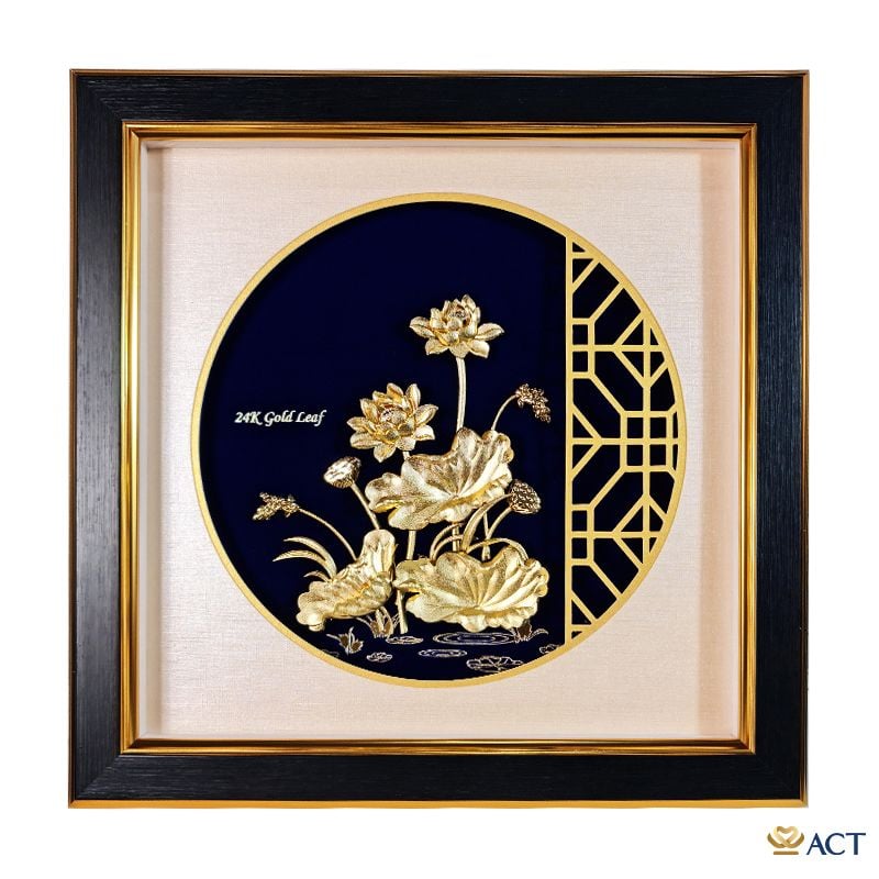 Quà tặng Tranh Hoa Sen dát vàng 24k ACT GOLD ISO 9001:2015