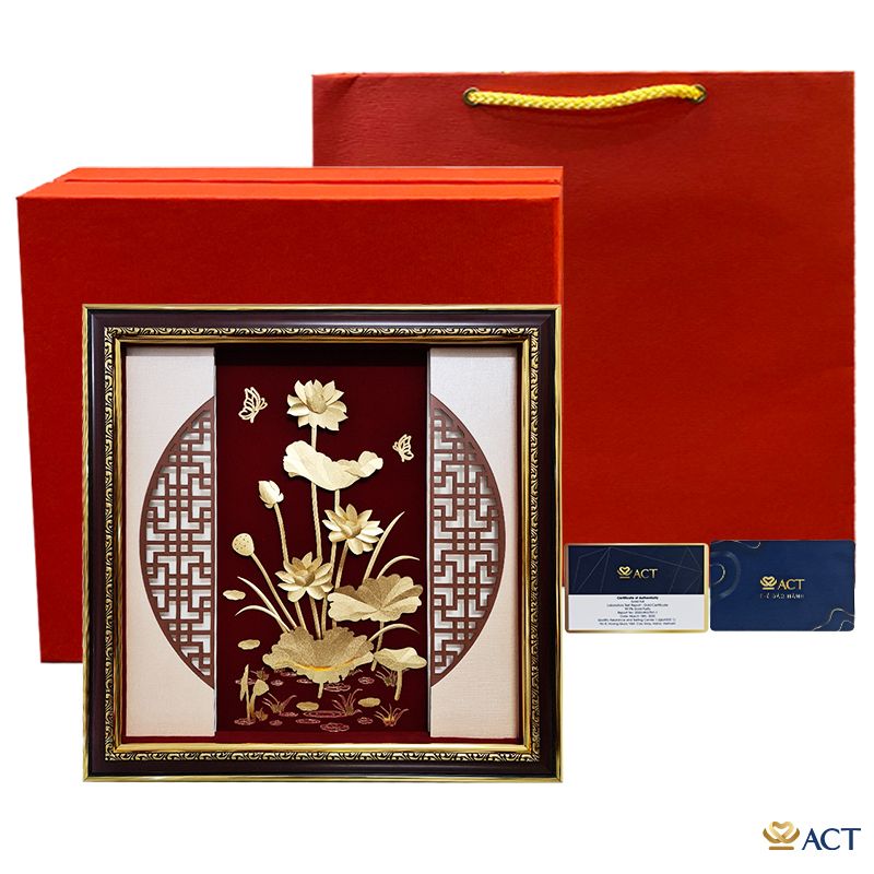 Tranh hoa sen dát vàng 24k ACT GOLD ISO 9001:2015