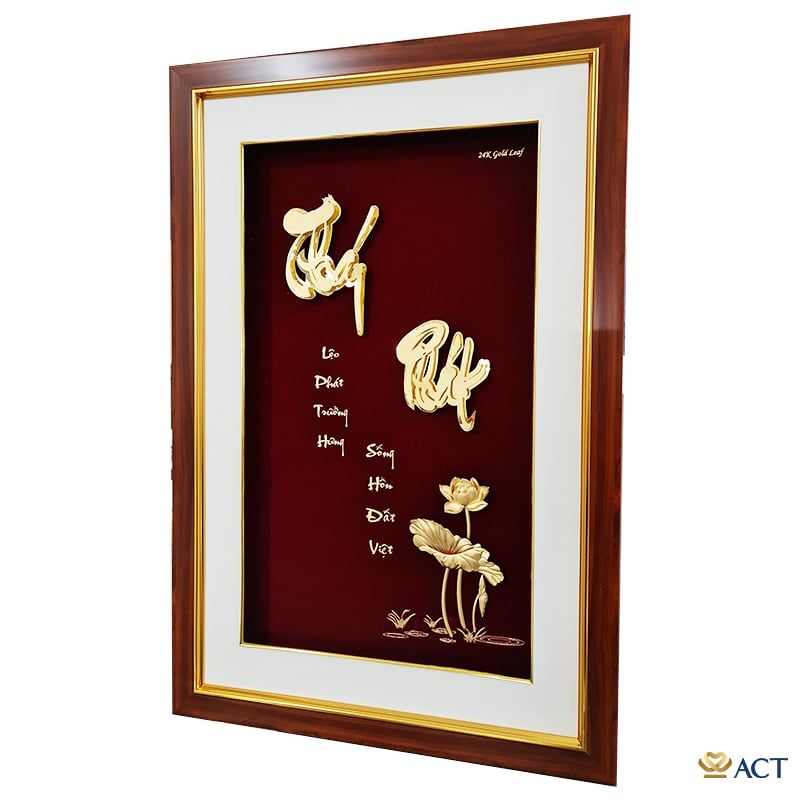 Quà tặng Tranh Chữ Thái Phát Hoa Sen dát vàng 24k ACT GOLD ISO 9001:2015