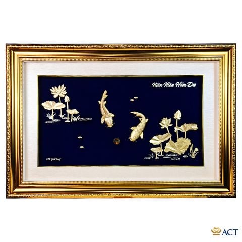 Tranh Cá Chép Hoa Sen Khung Vàng