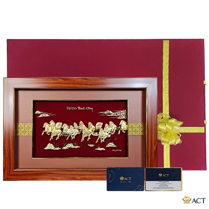 Quà tặng tranh Vạn Mã Hùng Phong dát vàng 24k ACT GOLD ISO 9001:2015