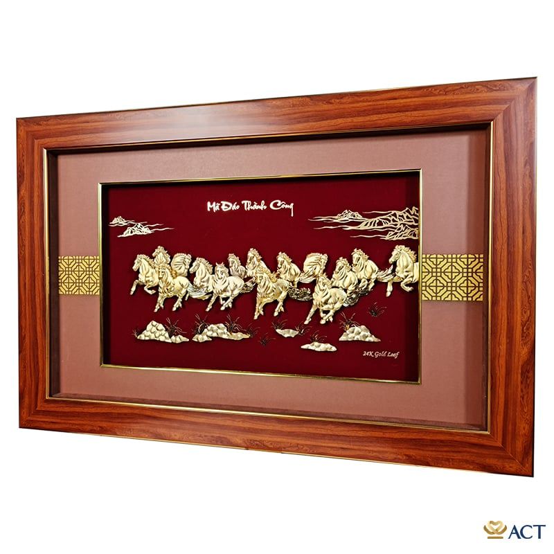 Quà tặng tranh Vạn Mã Hùng Phong dát vàng 24k ACT GOLD ISO 9001:2015