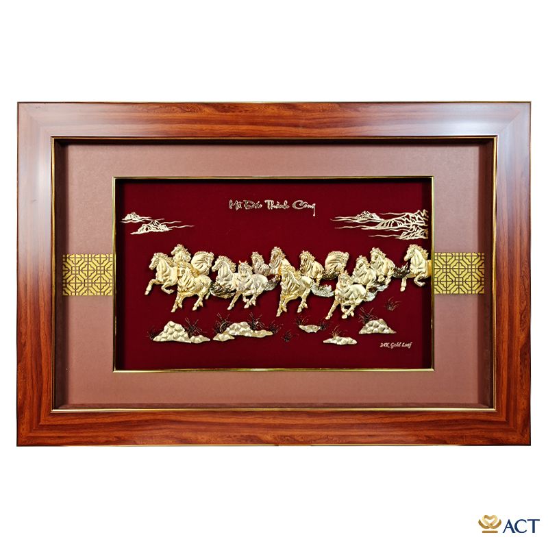 Quà tặng tranh Vạn Mã Hùng Phong dát vàng 24k ACT GOLD ISO 9001:2015