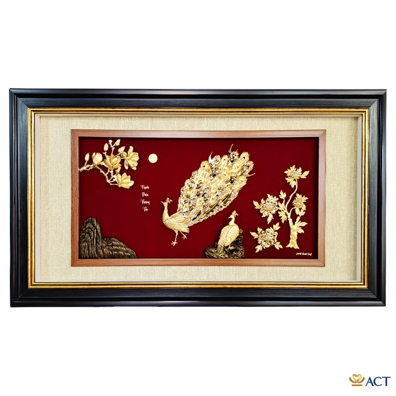 Tranh Đôi Chim Công dát vàng 24k (Mẫu 9)