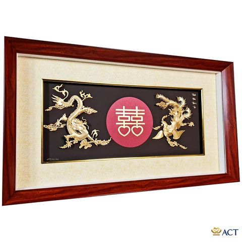 Tranh Long Phụng Sum Vầy dát vàng 24k