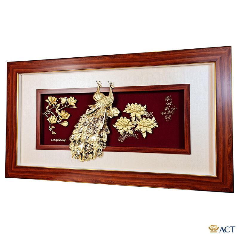 Quà tặng tranh Đôi Chim Công dát vàng 24k ACT GOLD ISO 9001:2015 (Mẫu 15)