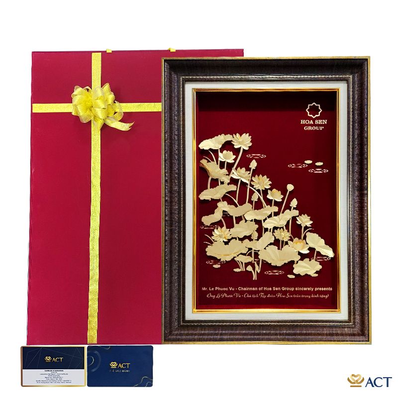 Quà tặng Tranh Hồ Sen dát vàng 24k ACT GOLD ISO 9001:2015