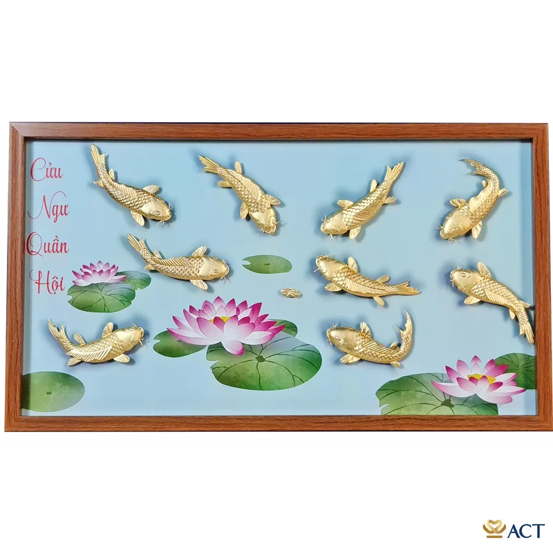 Tranh Cửu Ngư dát vàng 24k ACT GOLD ISO 9001:2015 (Mẫu 5)