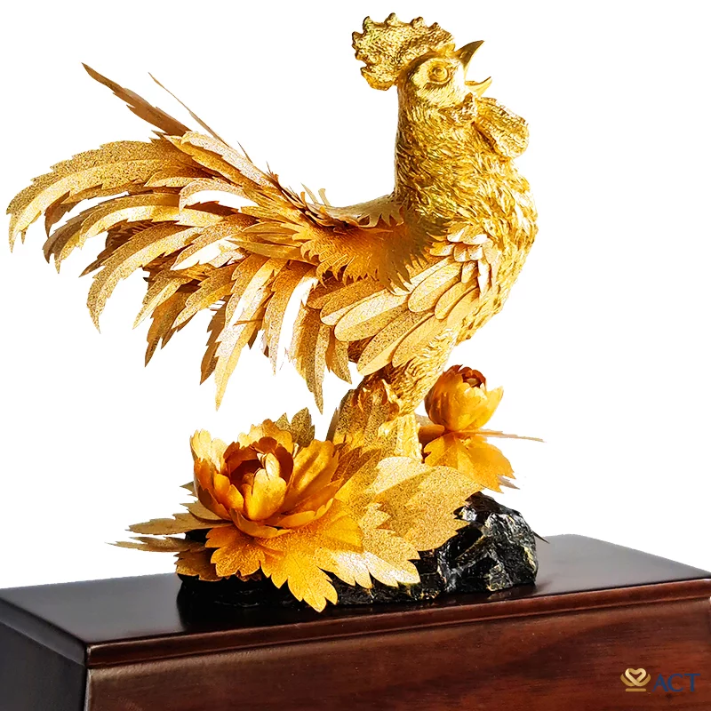 Tượng Gà Vàng Đại Cát dát vàng 24k (Mẫu 1)