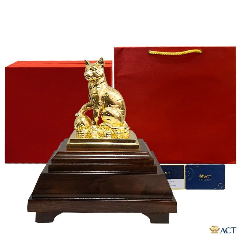 Quà tặng Tượng Mèo Phú Quý dát vàng 24k ACT GOLD ISO 9001:2015