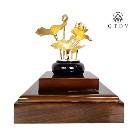 Chậu Sen 5 Cành Dát Vàng 24k