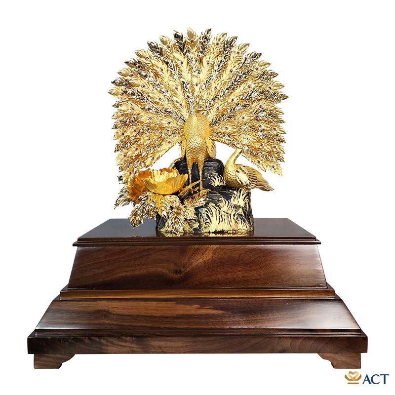 Tượng Đôi Chim Công dát vàng 24k