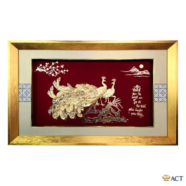 Tranh Đôi Chim Công dát vàng 24k