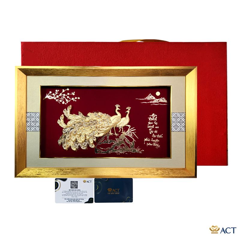 Tranh Đôi Chim Công dát vàng 24k