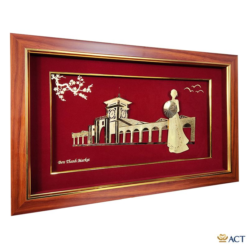Tranh Chợ Bến Thành dát vàng 24k ACT GOLD ISO 9001:2015 (mẫu 1)
