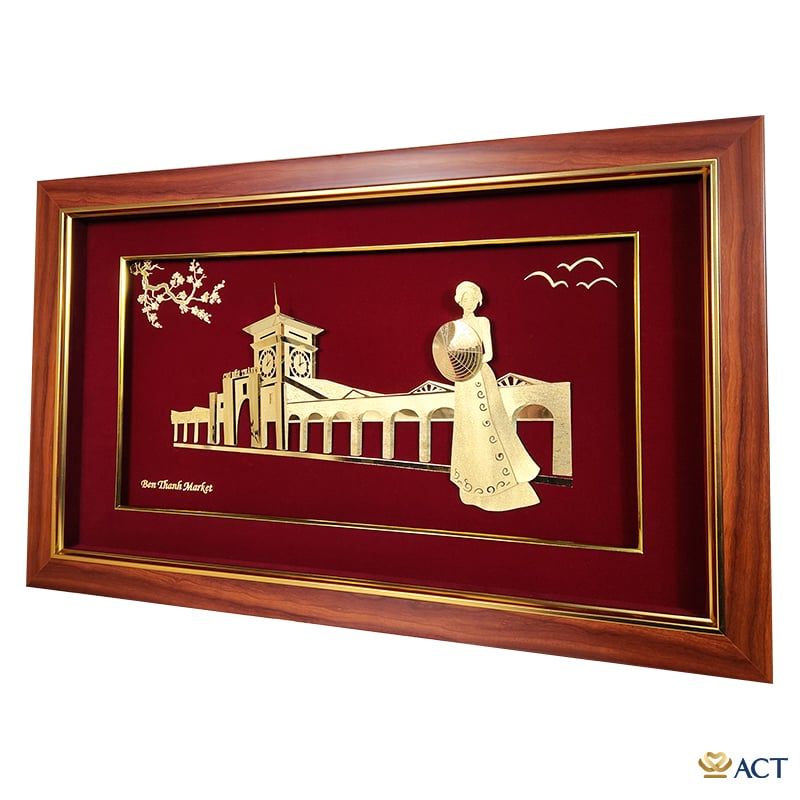 Tranh Chợ Bến Thành dát vàng 24k ACT GOLD ISO 9001:2015 (mẫu 1)