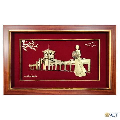 Tranh Chợ Bến Thành dát vàng 24k (mẫu 1)