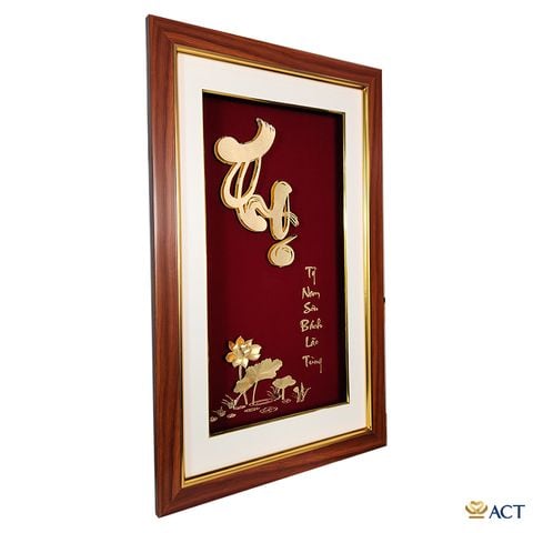 Tranh Chữ Thọ Hoa Sen dát vàng 24k