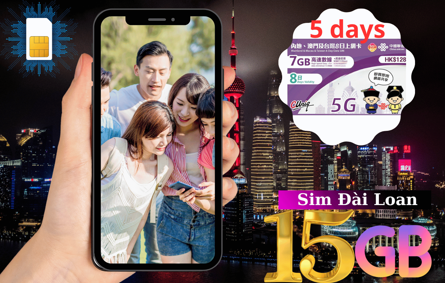 Sim 4G Đài  Loan - 5 Ngày : 2GB/Ngày