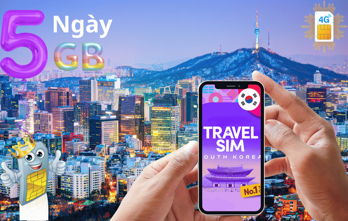 Sim 4G Hàn Quốc - 5 Ngày : 1GB/Ngày