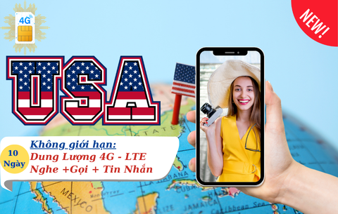 Sim 4G Mono Mỹ : 10 ngày - không giới hạn