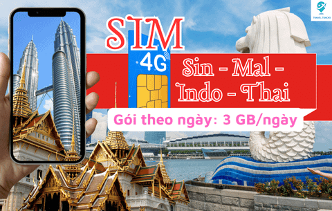 Sim 4G Sing-Mal-Indo-Thai Gói theo ngày : 3GB/ngày