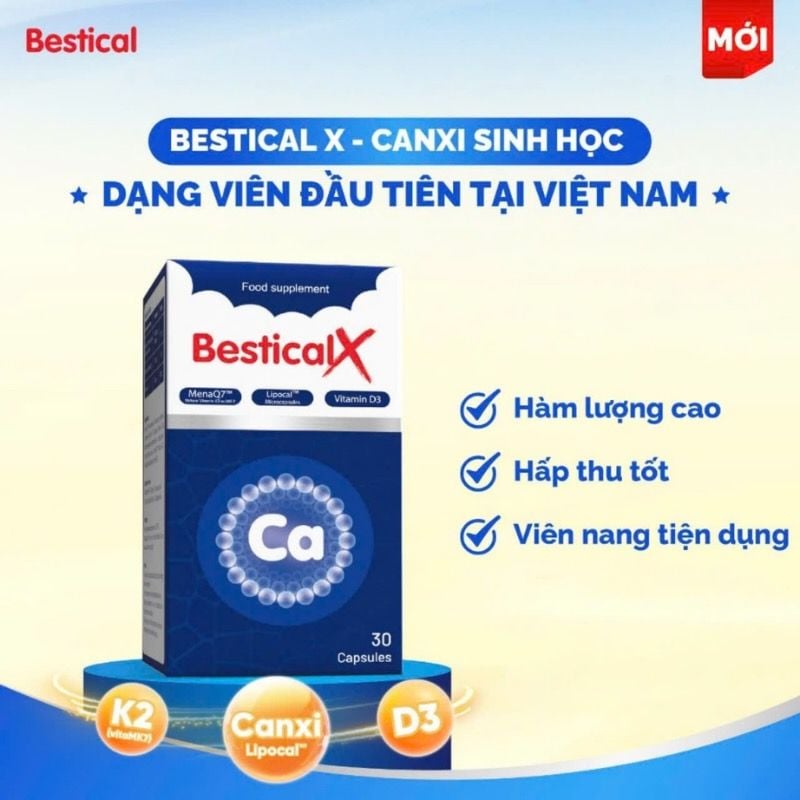 Bestical X - Canxi sinh học dạng viên cho trẻ em từ 8 tuổi và người lớn, hộp 30 viên